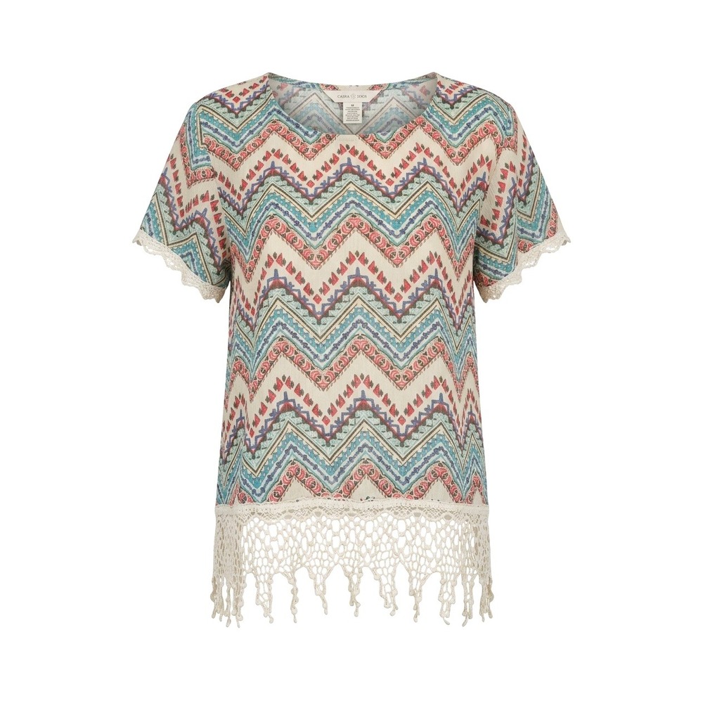 Eyeshadow Women Medium Multi Color Chevron Geometric Crochet Lace Trim Blouse - Picture 1 of 9